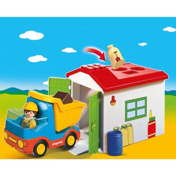 Ouvrier avec camion et garage Playmobil 1.2.3 70184