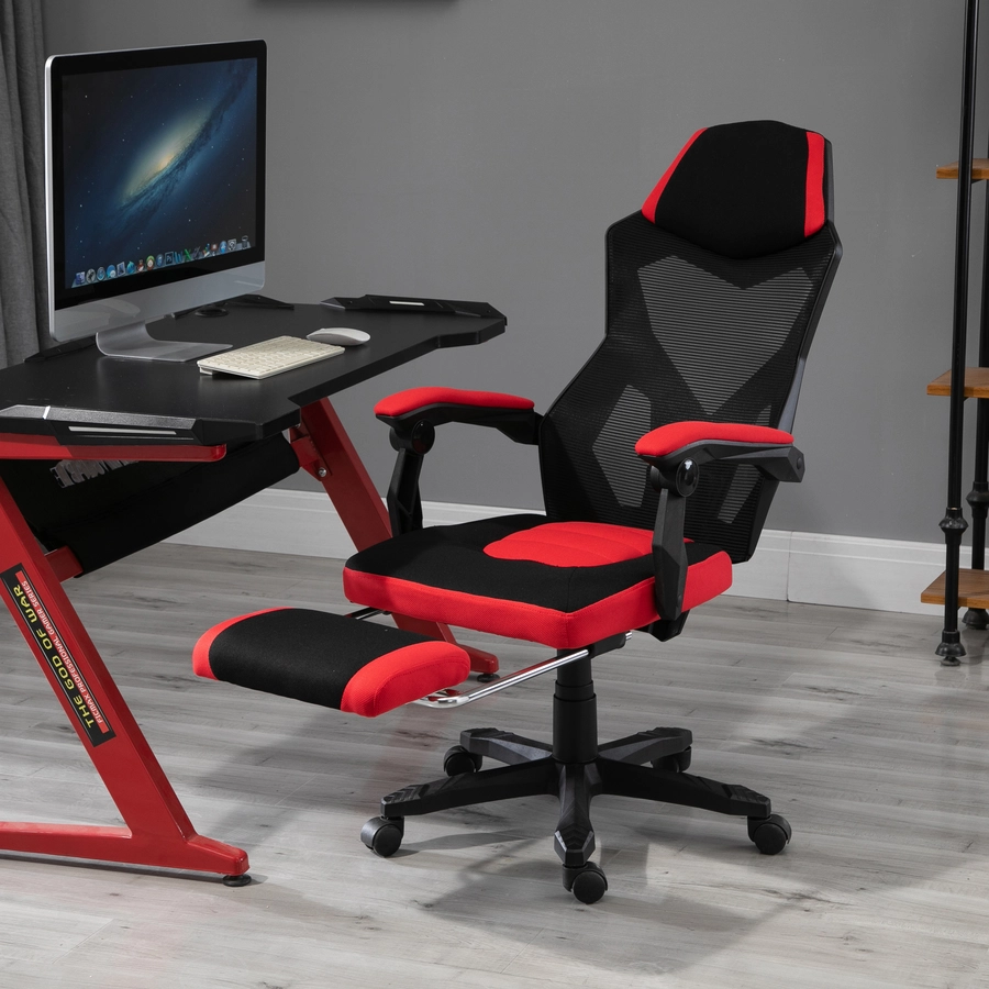 Vinsetto Gamingstuhl mit Fußstütze schwarz, rot