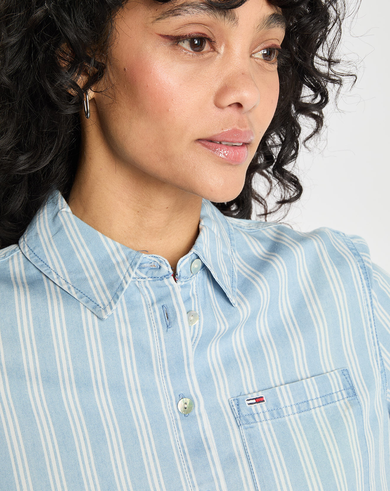 Tommy Jeans Chemisette Crop à rayures bleu ciel