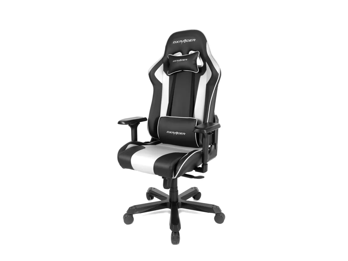 DXRacer King Series OH/KA99 - Stol - ergonomisk - høj ryg - armstøtter - T-formet - vippe - drejeled - aluminium, polyuretan kunstigt læder, højdensistets støbt skum, stålramme, koldstøbt skum - sort, hvid