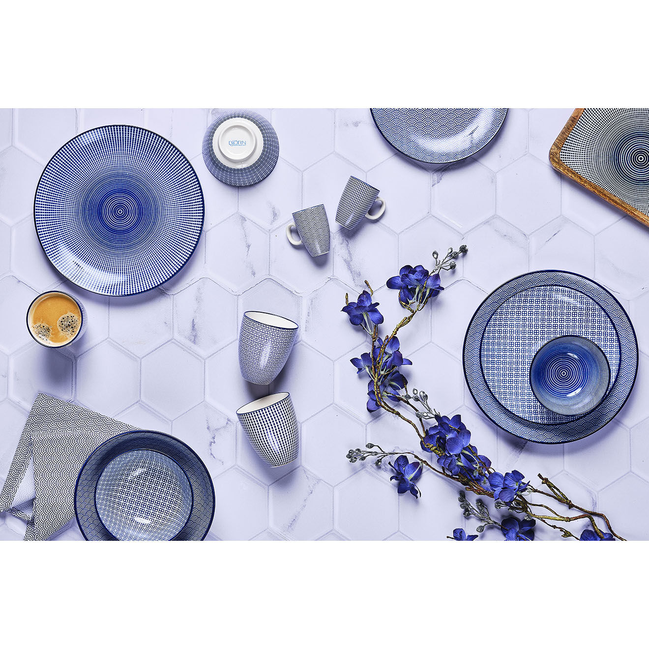 Bjorn 2 Mugs Pattern Dark blue bleu foncé - 30 cl