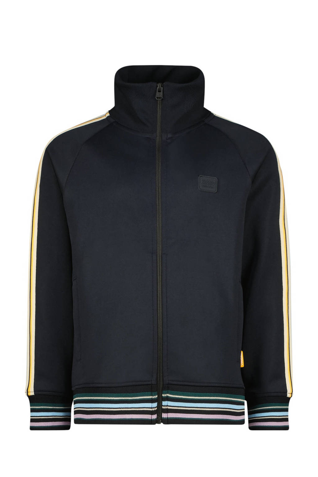 Vingino sweatvest Owin met contrastbies donkerblauw/geel