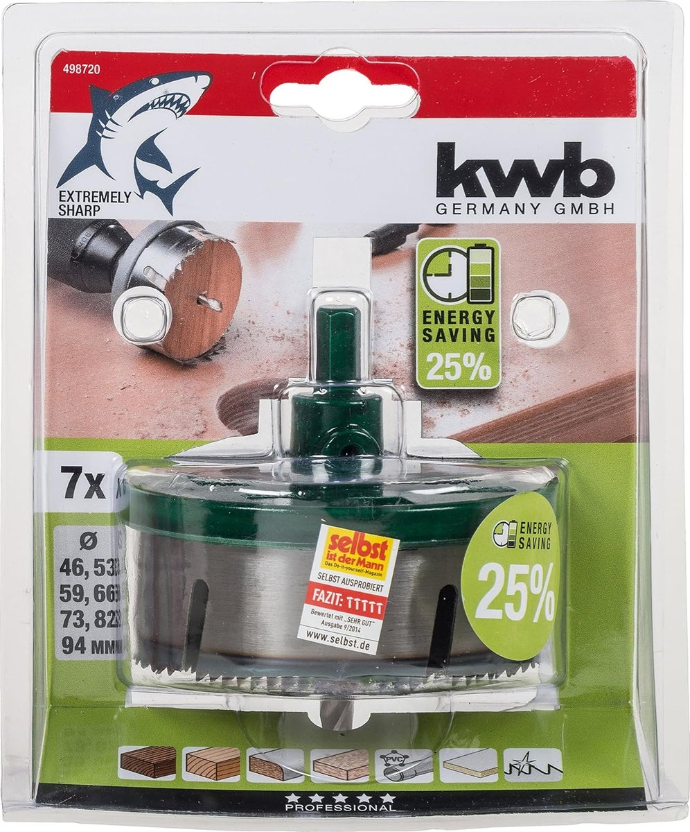 kwb AKKU-TOP multi-ring gatenzaag, 7 zaagringen voor boormachines en accuschroevendraaiers, geschikt voor 13 mm boorkoppen