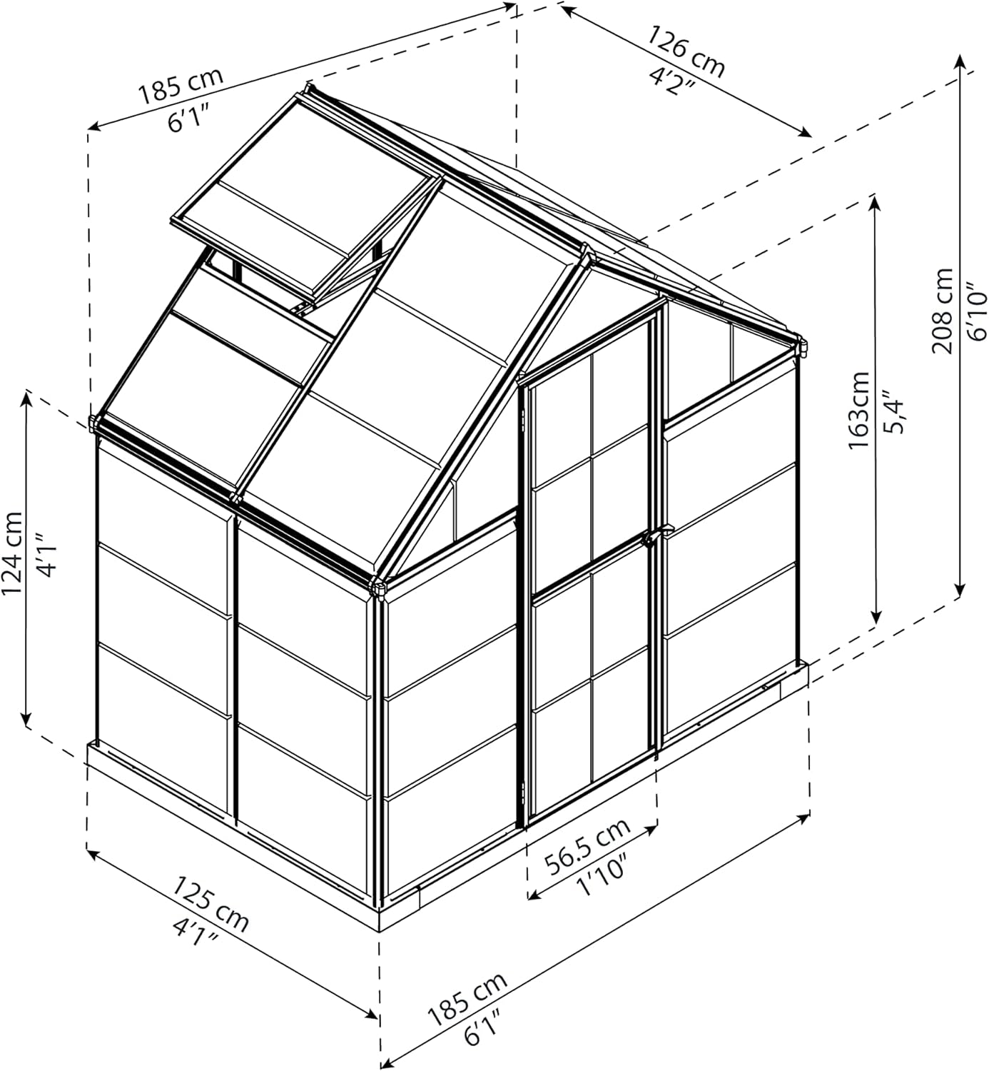 Canopia by Palram Gewächshaus klein Harmony 6x4 Treibhaus185x126 cm Aluminium Grün Tomatenhaus Polycarbonatplatten UV-beständig