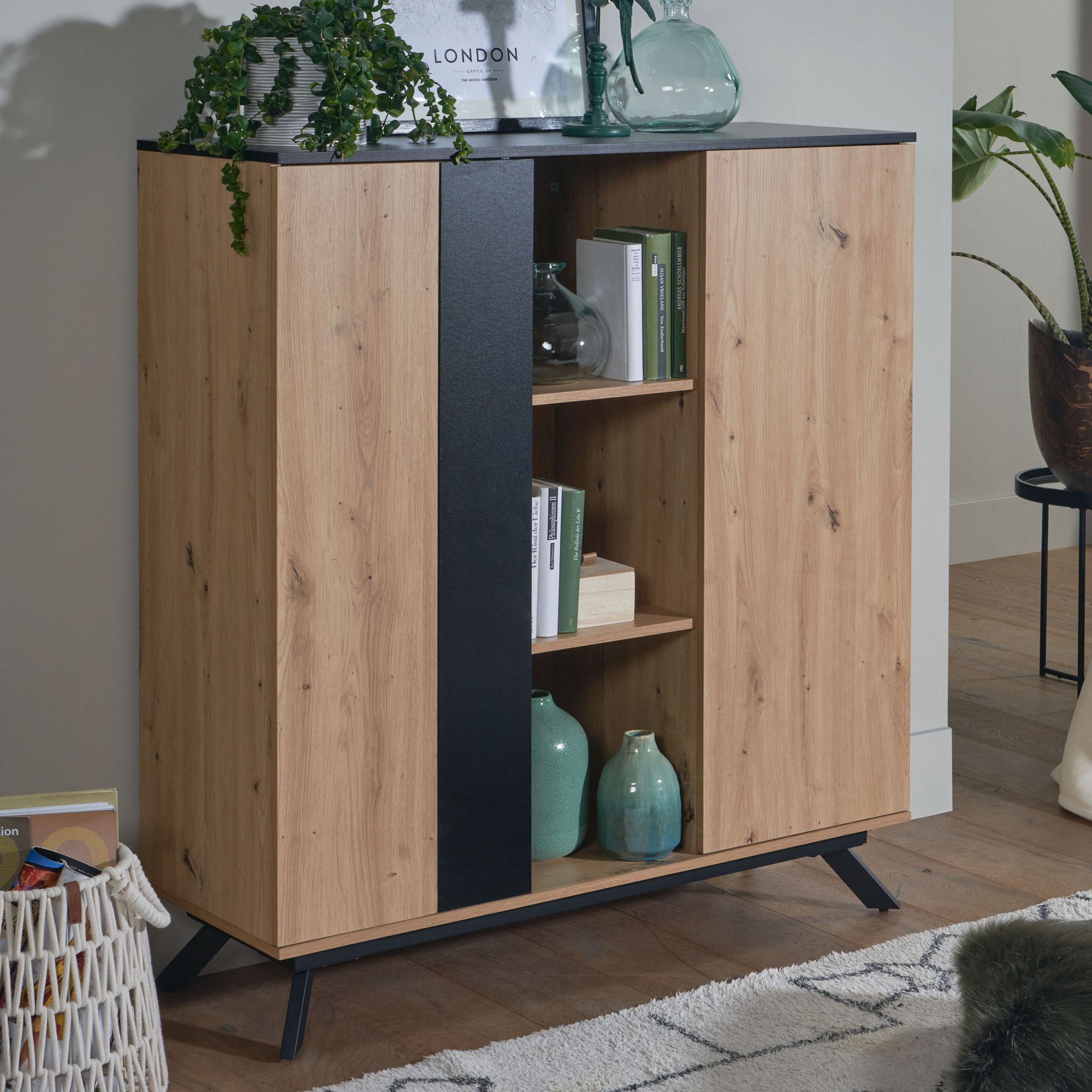 KADIMA DESIGN Stilvolle Kommode mit Eiche-Dekor, 6 Fächer, magnetische Stopper, pflegeleichte Oberfläche