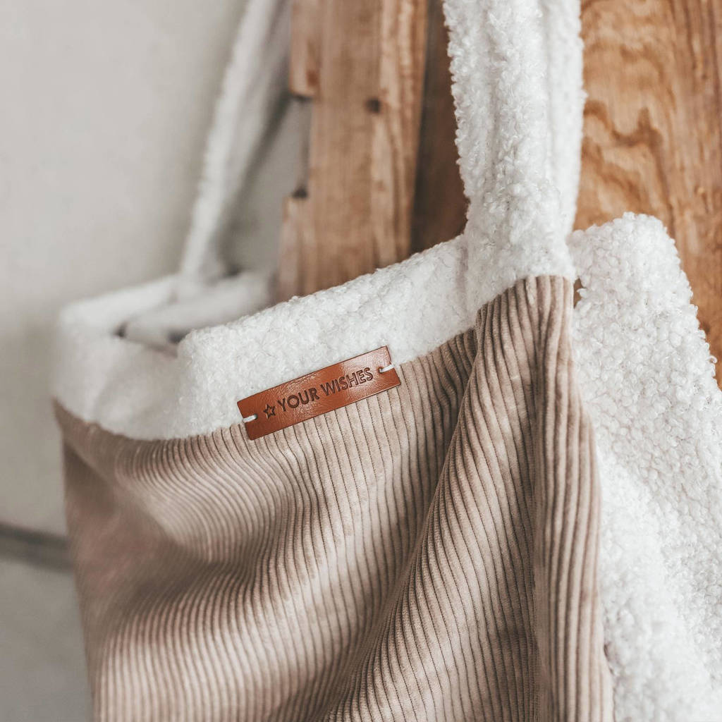Mommy Tote Bag grote luiertas met rib en teddy taupe/wit