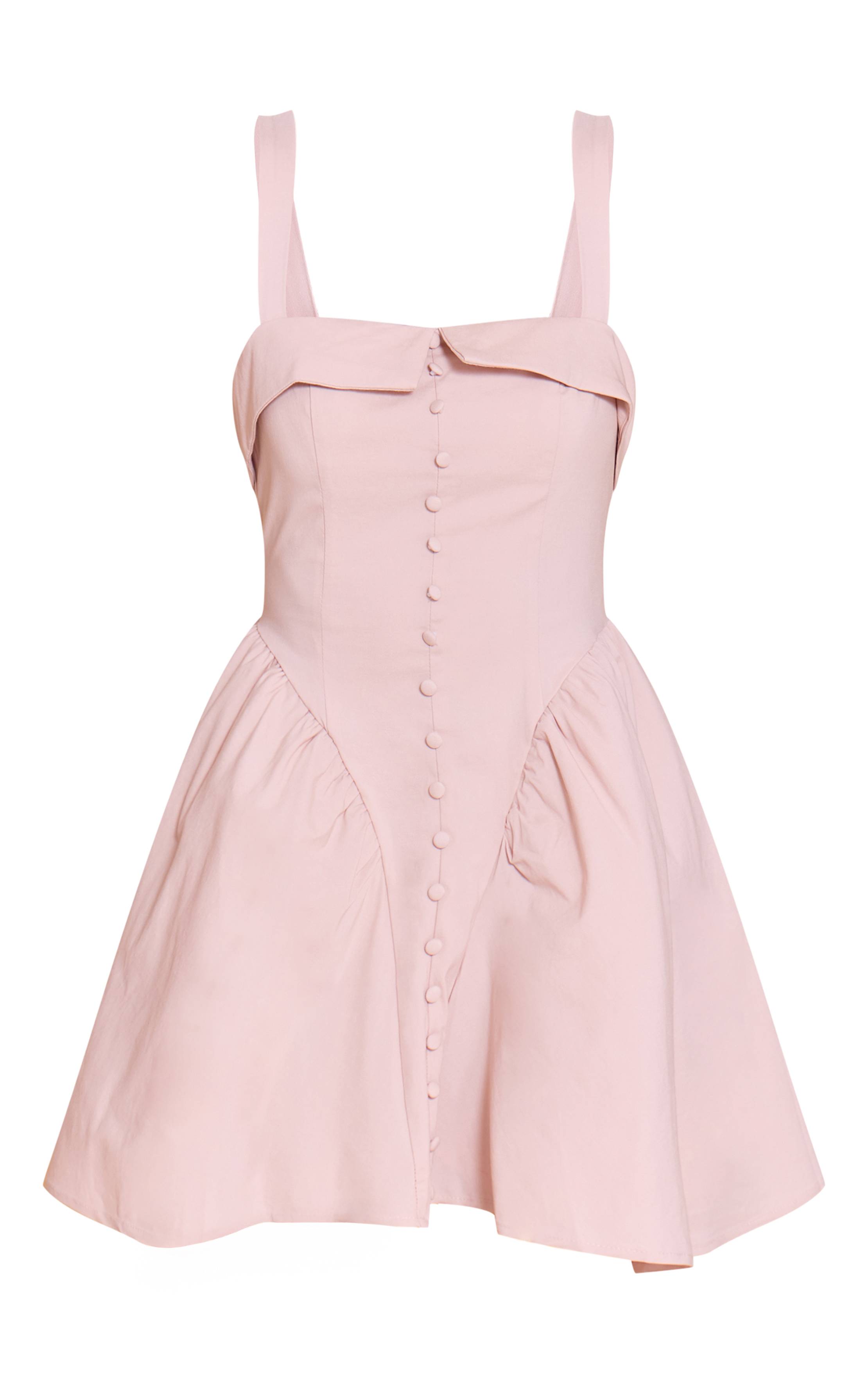 Rose Pâle Robe Mini Droite Sans Manches À Taille En V Avec Boutonnage