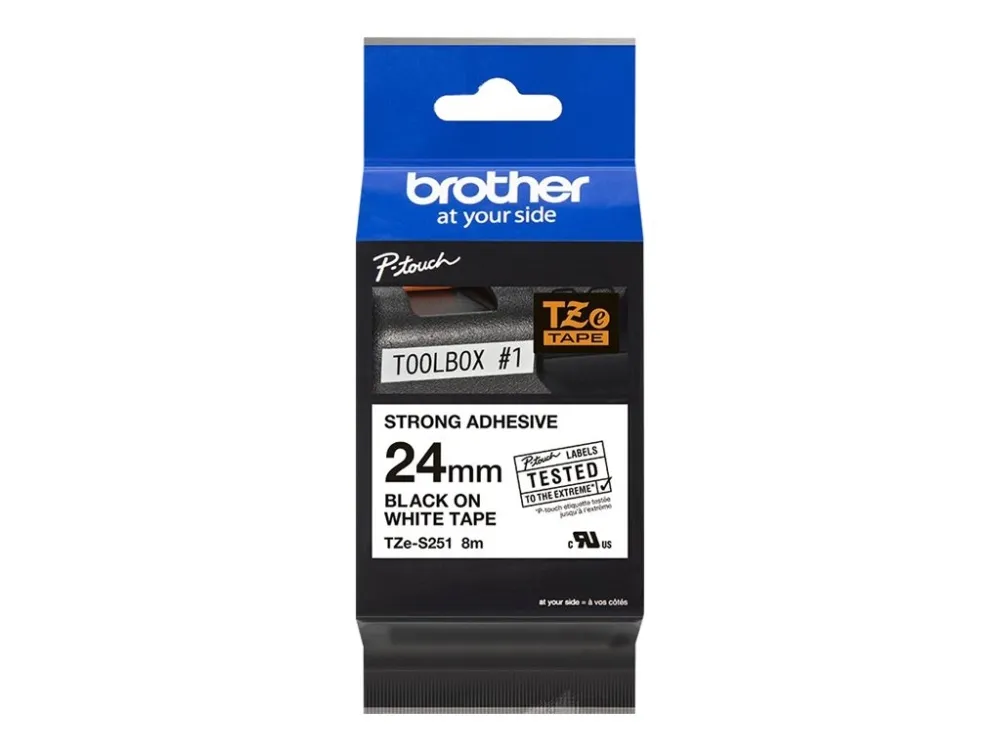 Brother TZe-S251 labeltape - sort på hvid 24mm x 8m - ekstra stærk klæbende