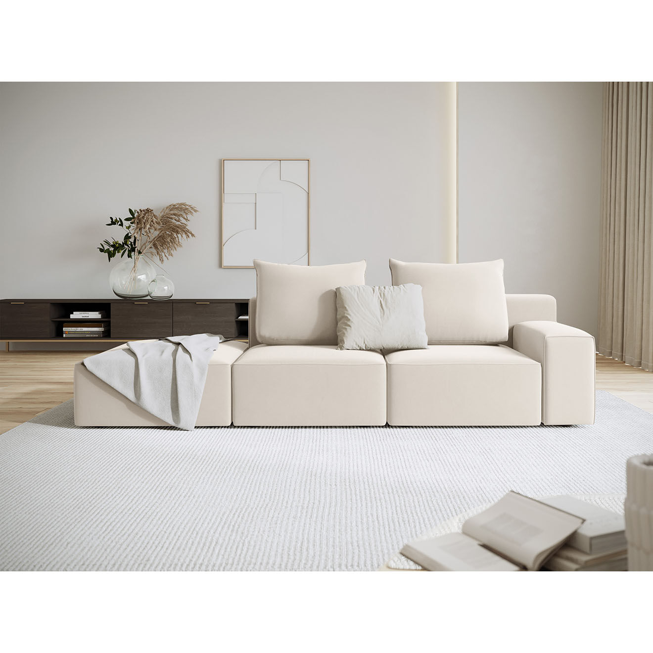Mazzini Sofas Canapé Gauche en Velours Ivy 4 Places beige - 265x105x89 cm
