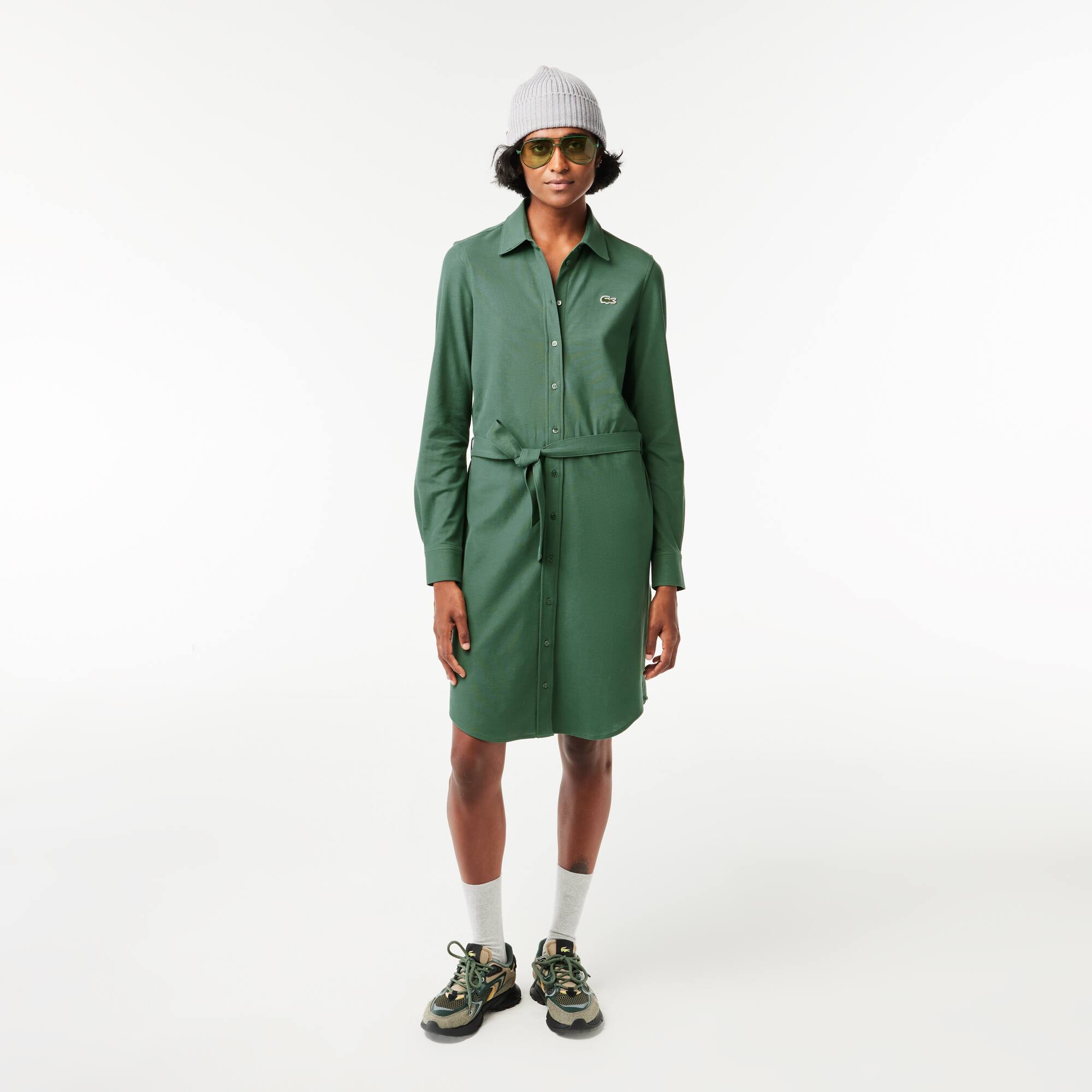 Robe polo femme Lacoste avec taille ajustable en piqué de coton Robes & Jupes - Vert - Lacoste - Femme