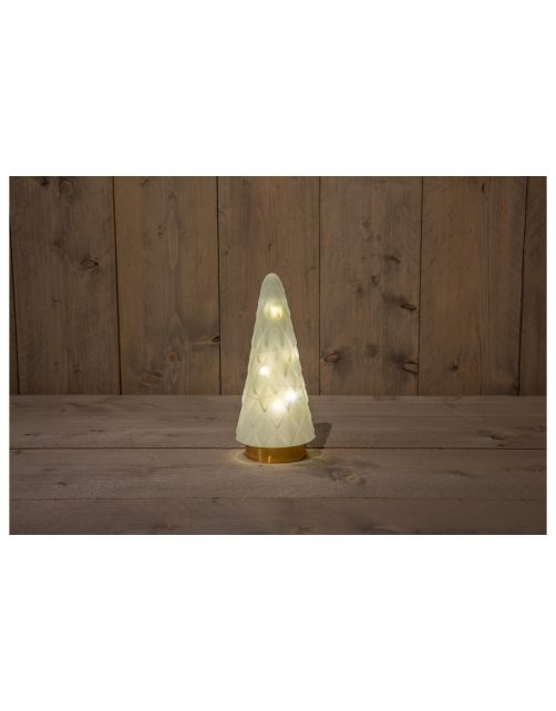 Anna's Collection Glazen Boom Met Gouden Voet - Kerstverlichting - 10.5x24.5 cm Wit Warm Wit 10 led