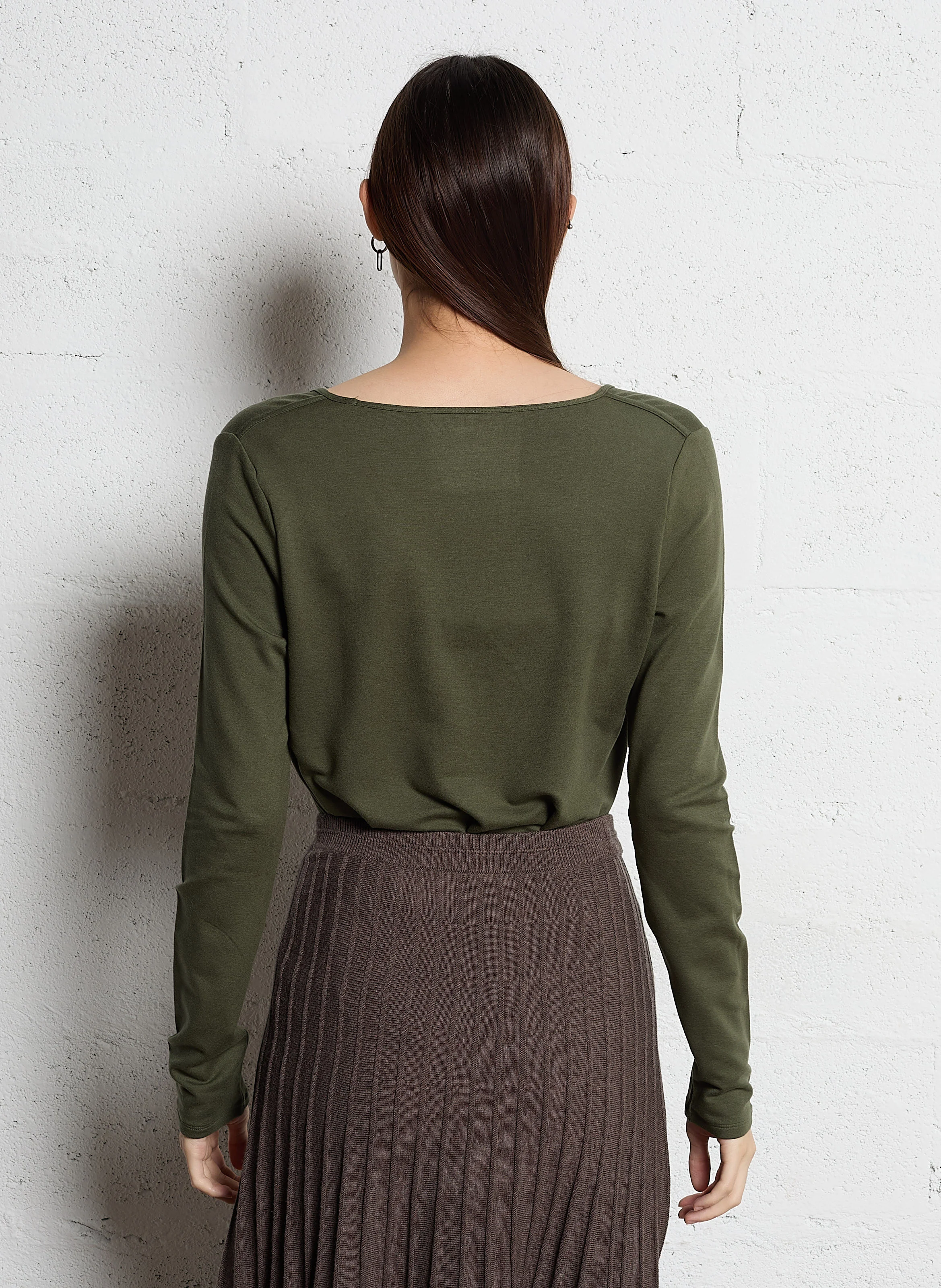 Tee-shirt droit col v | Kaki