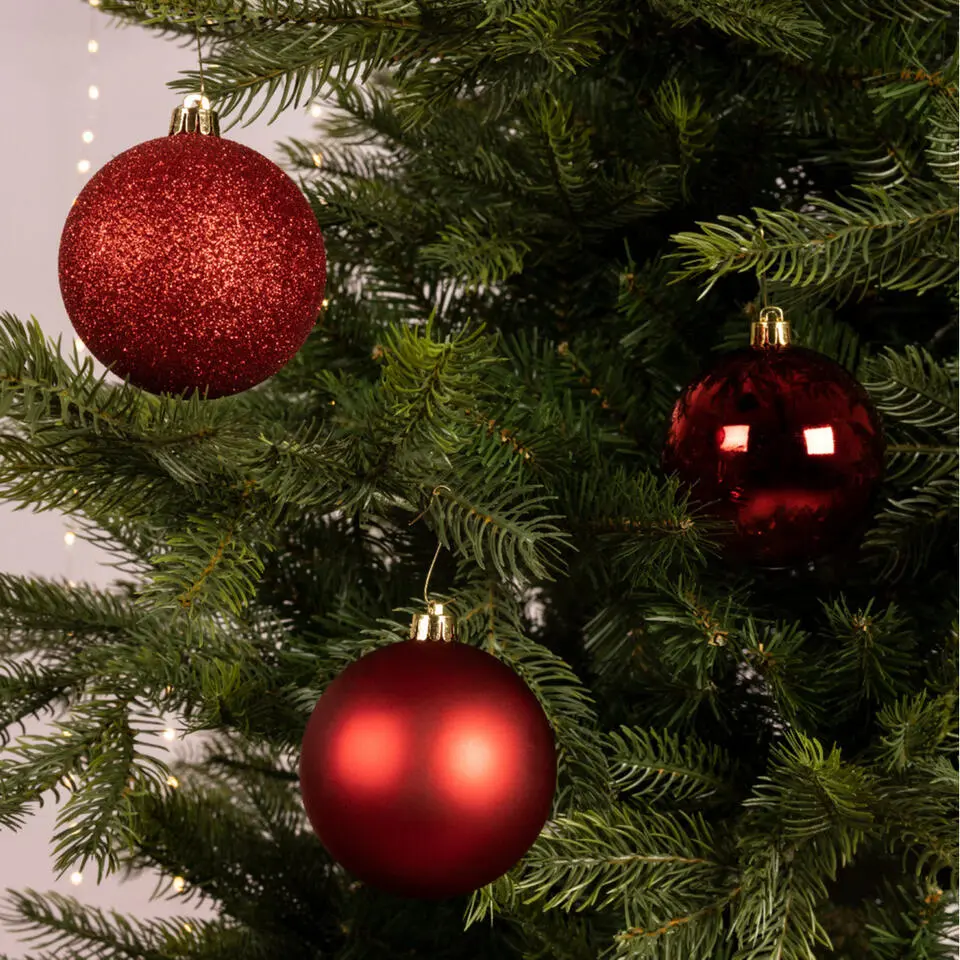 Decoris kerstballen - 34x st - rood - 8 cm - kunststof