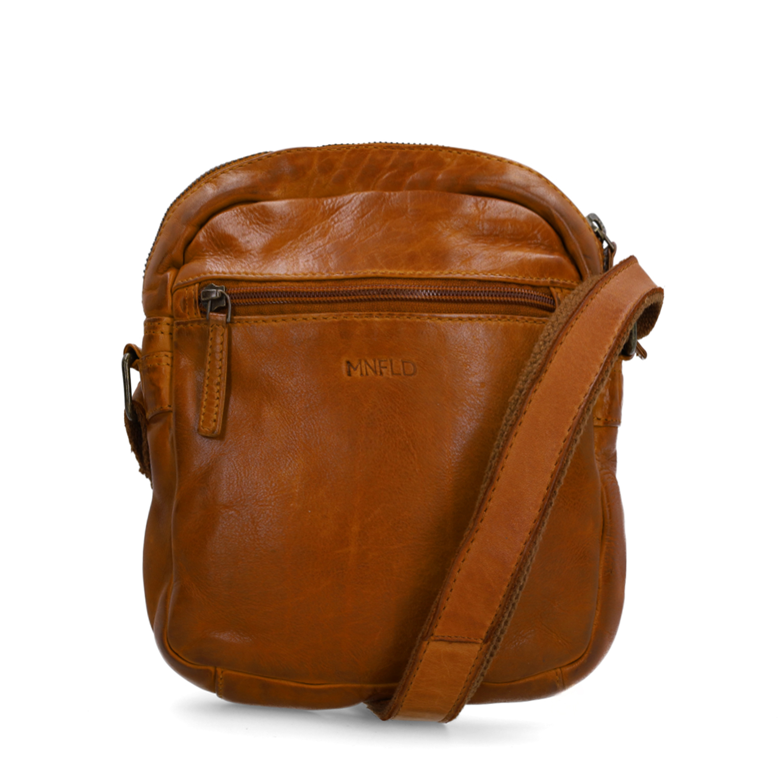 Cognac leren schoudertas