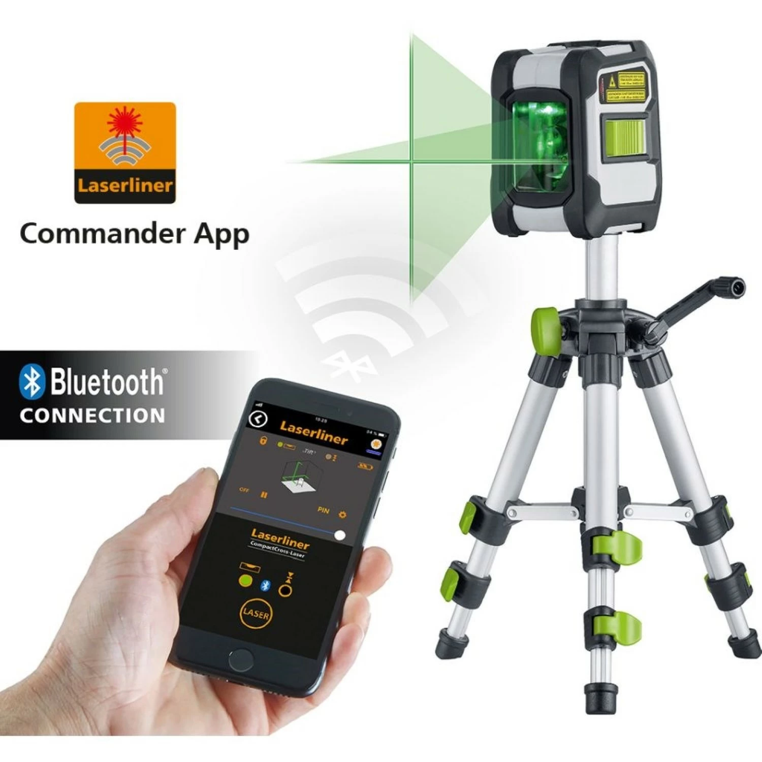 Laserliner 081.143A CompactCross-Laser Pro Kruislijnlaser met statief in koffer - 2 lijnen - Groen - 40m - Bluetooth