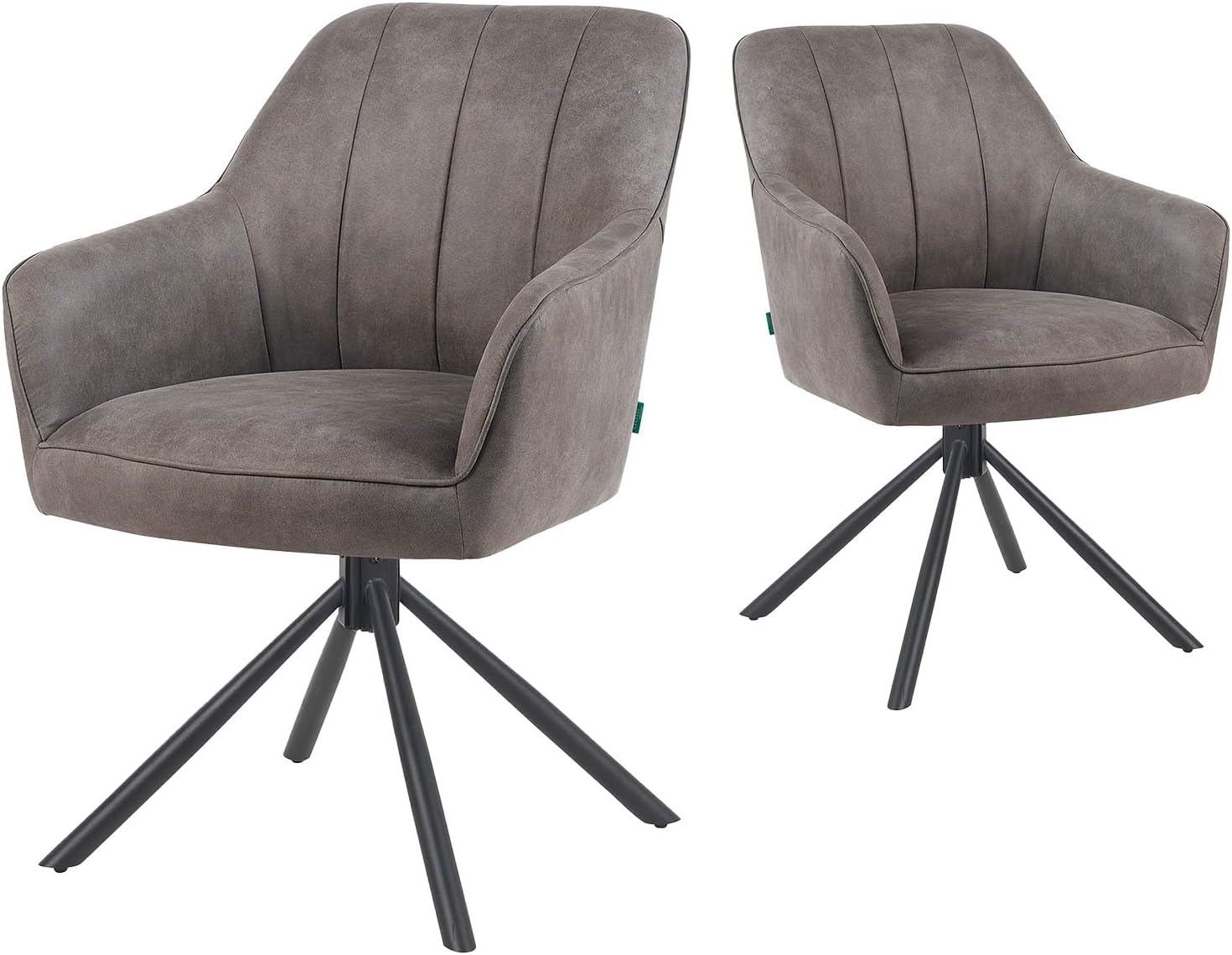 DUBI Möbel Esszimmerstühle 2er Set 360° drehbar mit Taschenfederkern, hoher Sitzkomfort, bis 150 kg belastbar, Lederoptik Taupe, Robustes Metall-Kreuzgestell, modernes Design, Modell Mika-Piet