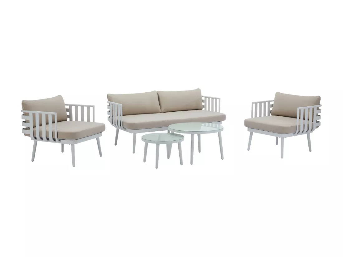 Salon de jardin en aluminium : canapé 2 places, 2 fauteuils et 2 tables basses - Blanc - KUTO de MYLIA