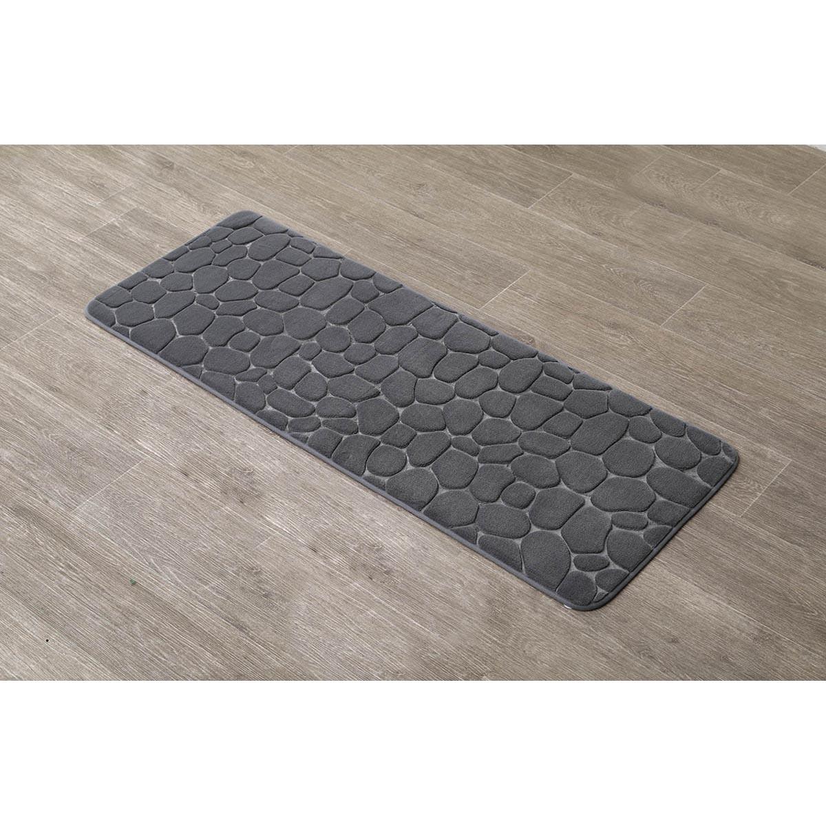 TAPIS MEMOIRE DE FORME MICROFIBRE GALET 45X120CM GRIS FONCE