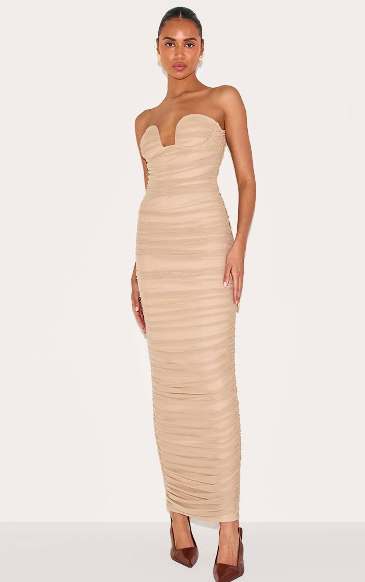 Champignon Robe Longue Plongeante Bandeau Froncée En Mesh