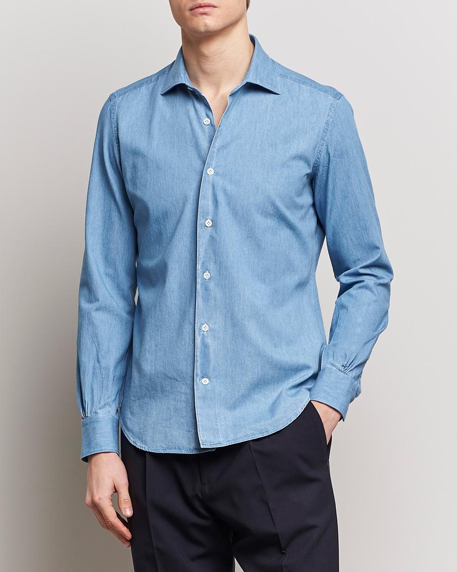 Mazzarelli Soft Cotton Denim Shirt Bleached Denim