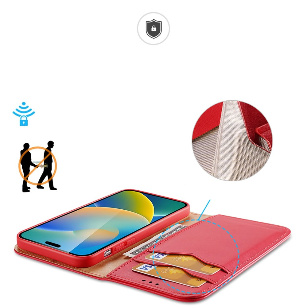 iPhone 14 Pro Max Flip Wallet Cover Echtleder Tasche (RFID Schutz) - Rot