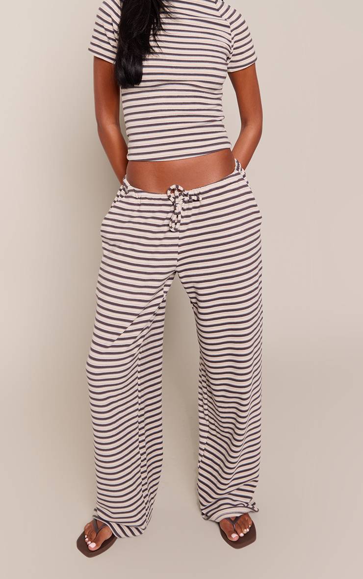 Multicolore Jogger Tall Droit En Polaire Douce Rayée Marron
