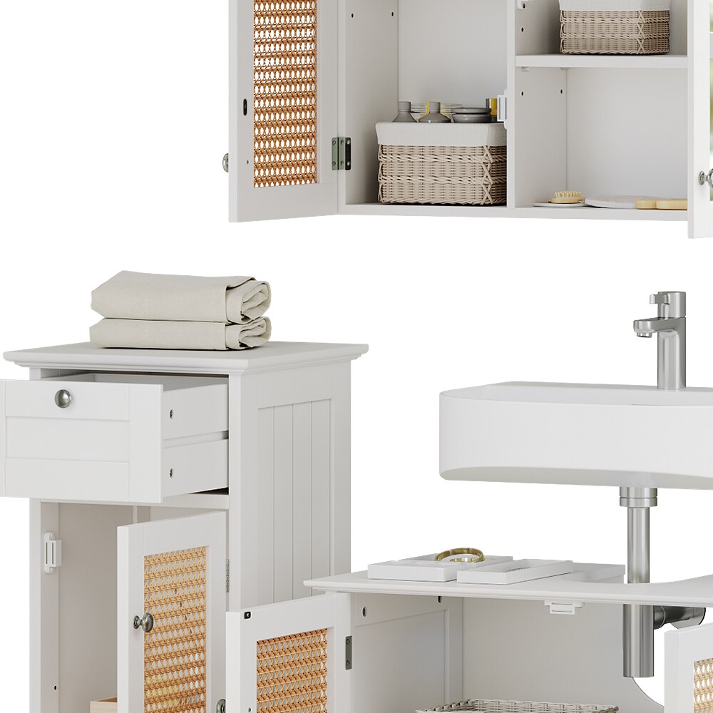 Vicco Badmöbel-Set Rosario, Weiß, moderne Serie, Badezimmer, dekorative Front, Spiegelschrank, Waschtischunterschrank, Midischrank