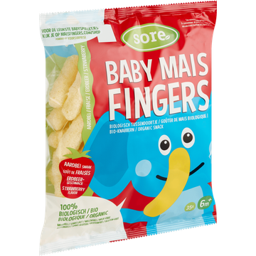 Sore Baby Mais Fingers Aardbei Smaak 6m+ 35 g
