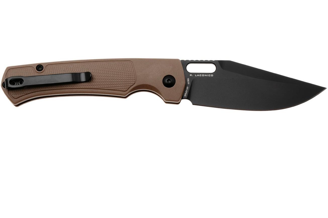 Artisan Cutlery Revel 1867P-BBN, Black PVD AR-RPM9, Brown FRN zakmes, Ray Laconico design