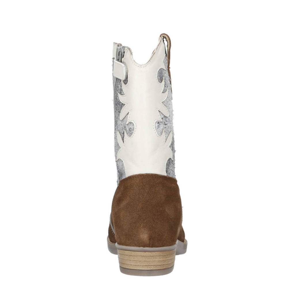 Hip cowboylaarzen cognac/wit/zilver