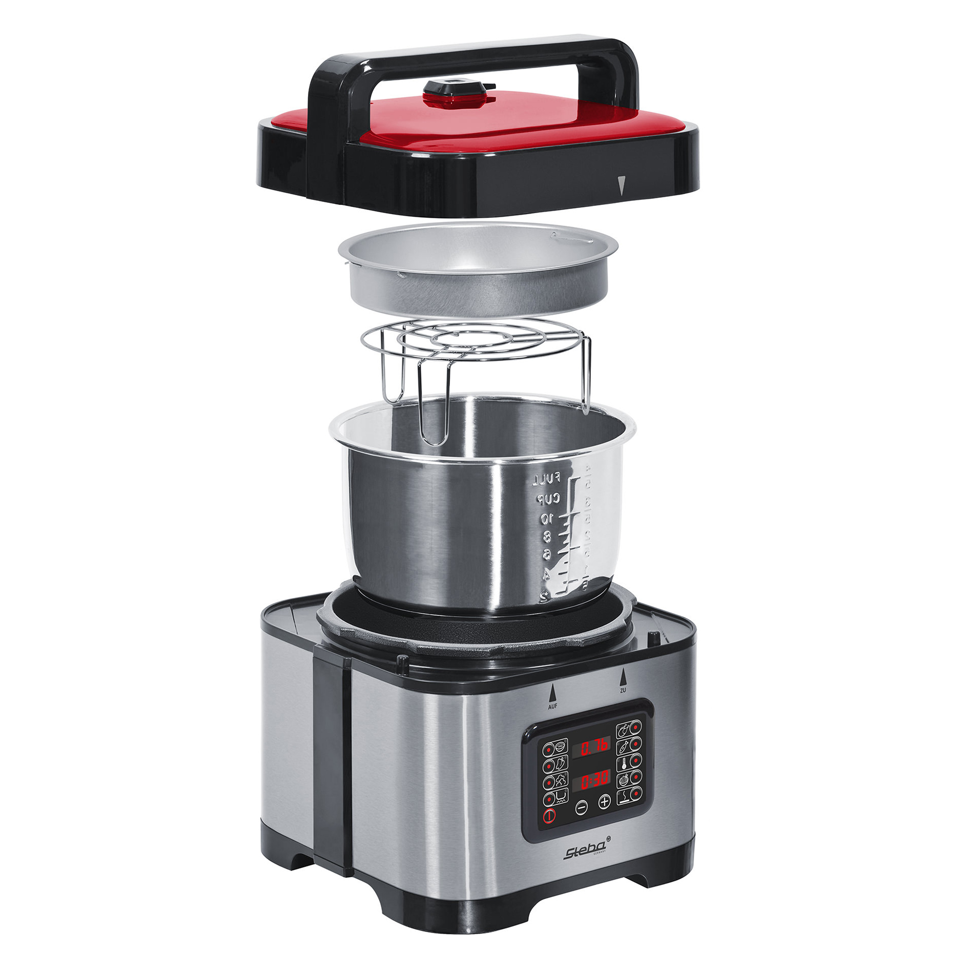 STEBA Dampfdruckkocher - schwarz-rot - 900 Watt
