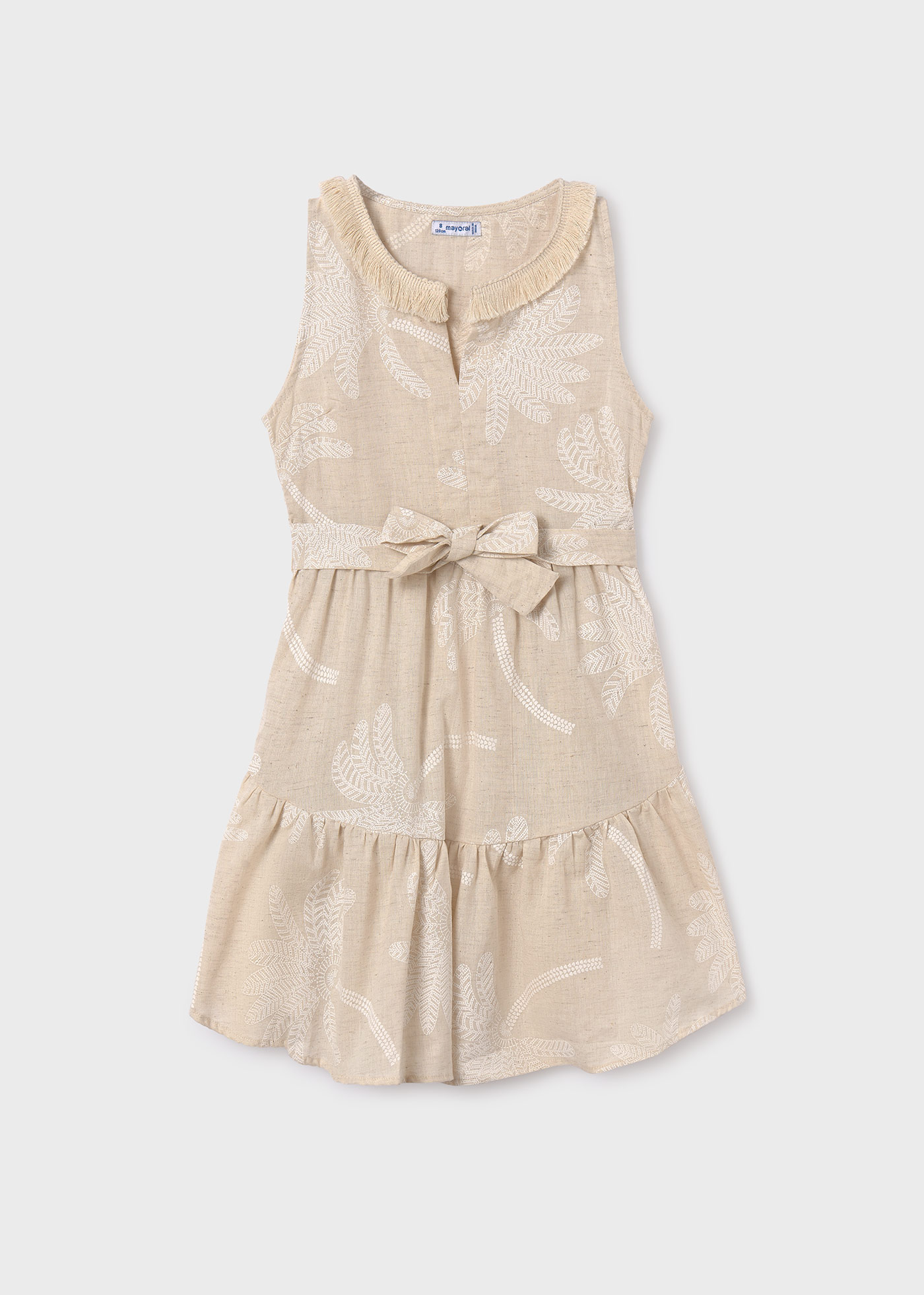 Vestido de linho com estampa de palmeiras para meninas