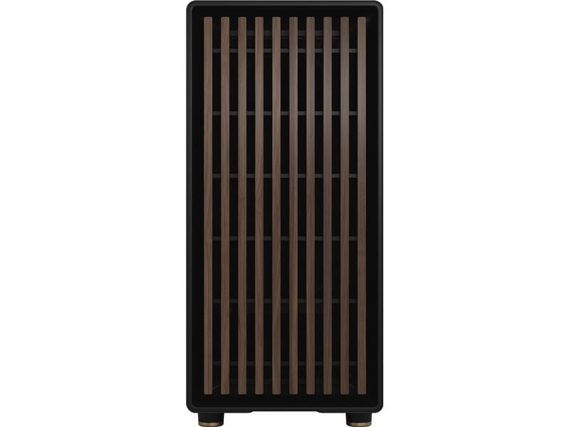 Fractal Design PC-Gehäuse North TG Schwarz Elegantes Gehäuse mit Seitenfenster und offener Front aus echtem Walnussholz