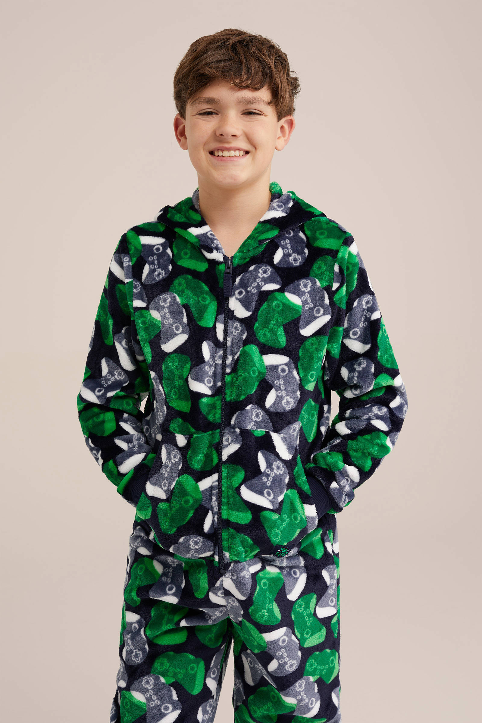 WE Fashion Onesie game controllers Donkerblauw/grijs/groen