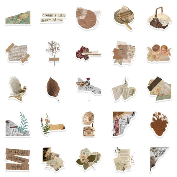 INF Vintage DIY Stickers 52-pakning Flerfarget