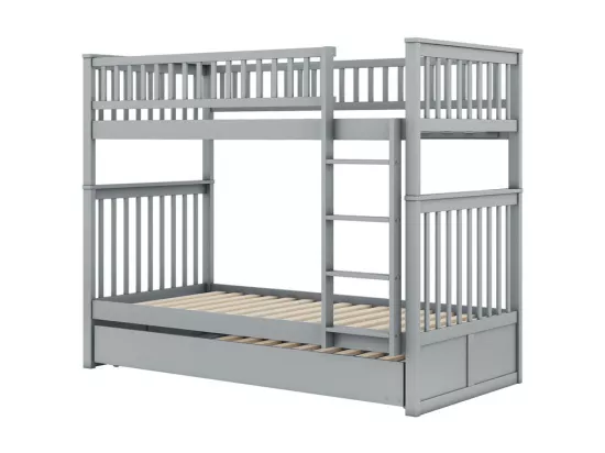 Lit superposé 2x90x200cm avec un lit gigogne 90x190cm - avec garde-corps et escalier - Gris
