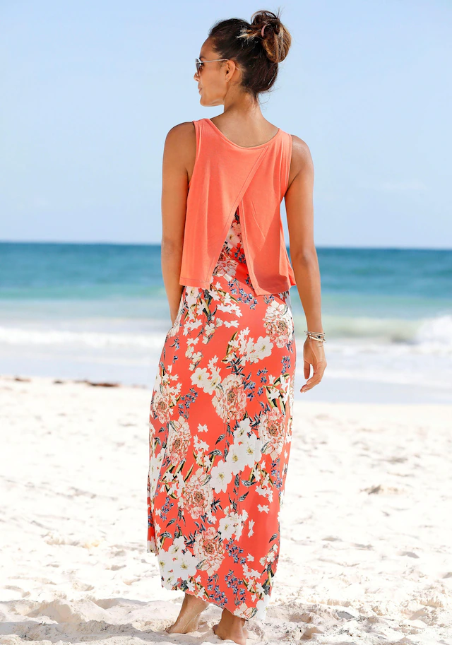 s.Oliver Maxikleid im Lagen-Look mit Blumenprint, Sommerkleid, Strandkleid