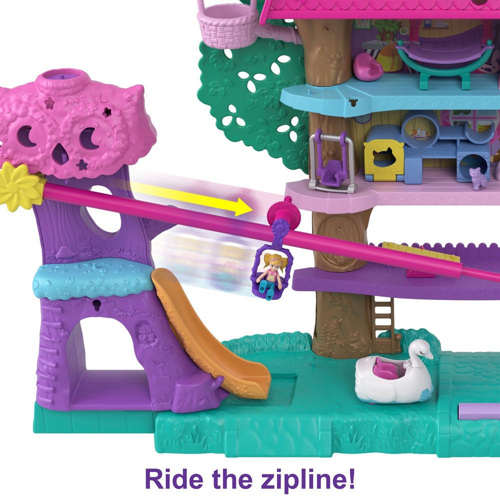 Polly Pocket Haustier-Abenteuer-Baumhaus-Spielset und Zubehör