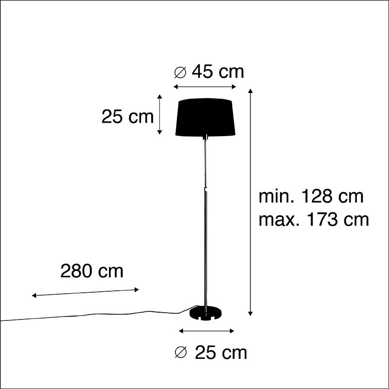 QAZQA - Landhuis I Vintage I Rustieke bronzen vloerlamp I Staande lamp I Staande lamp I Lamp I Lamp met linnen kap Wit 45 cm Verstelbaar - Deel I Woonkamer I Slaapkamer - Staal Rond I Langwerpig