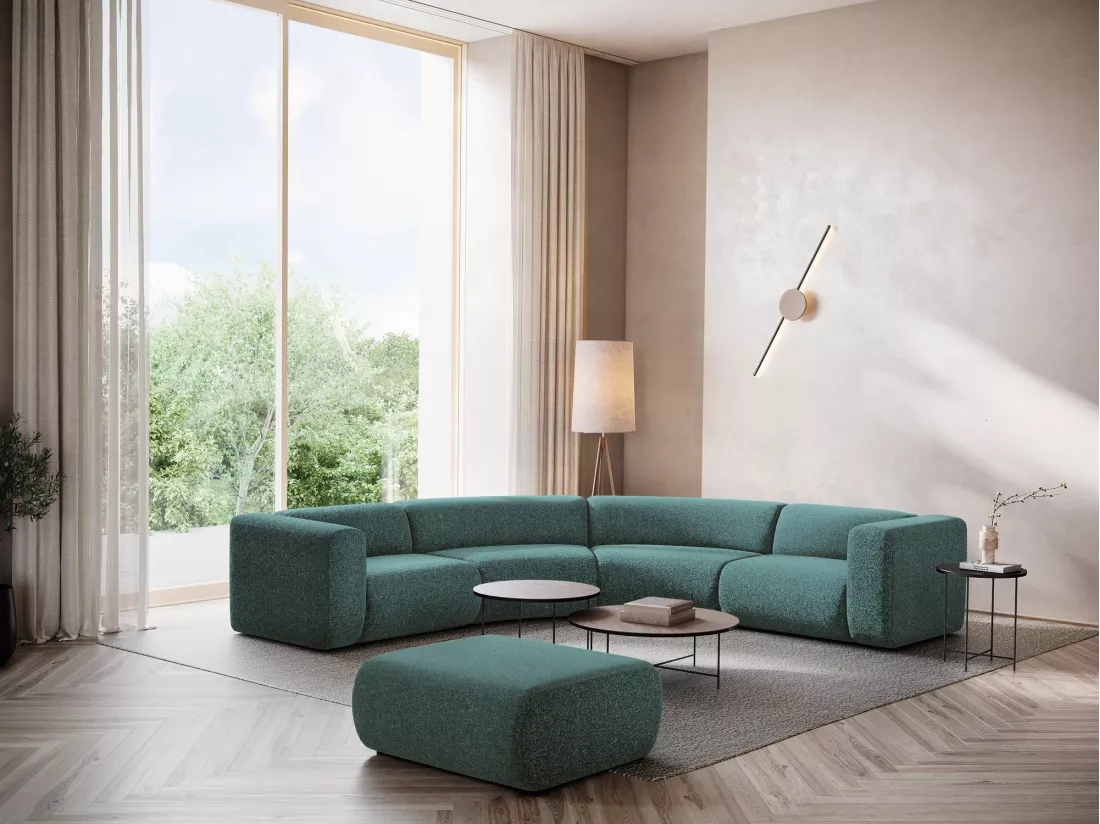 Canapé d'angle modulable en tissu texturé - marin - EKAHI