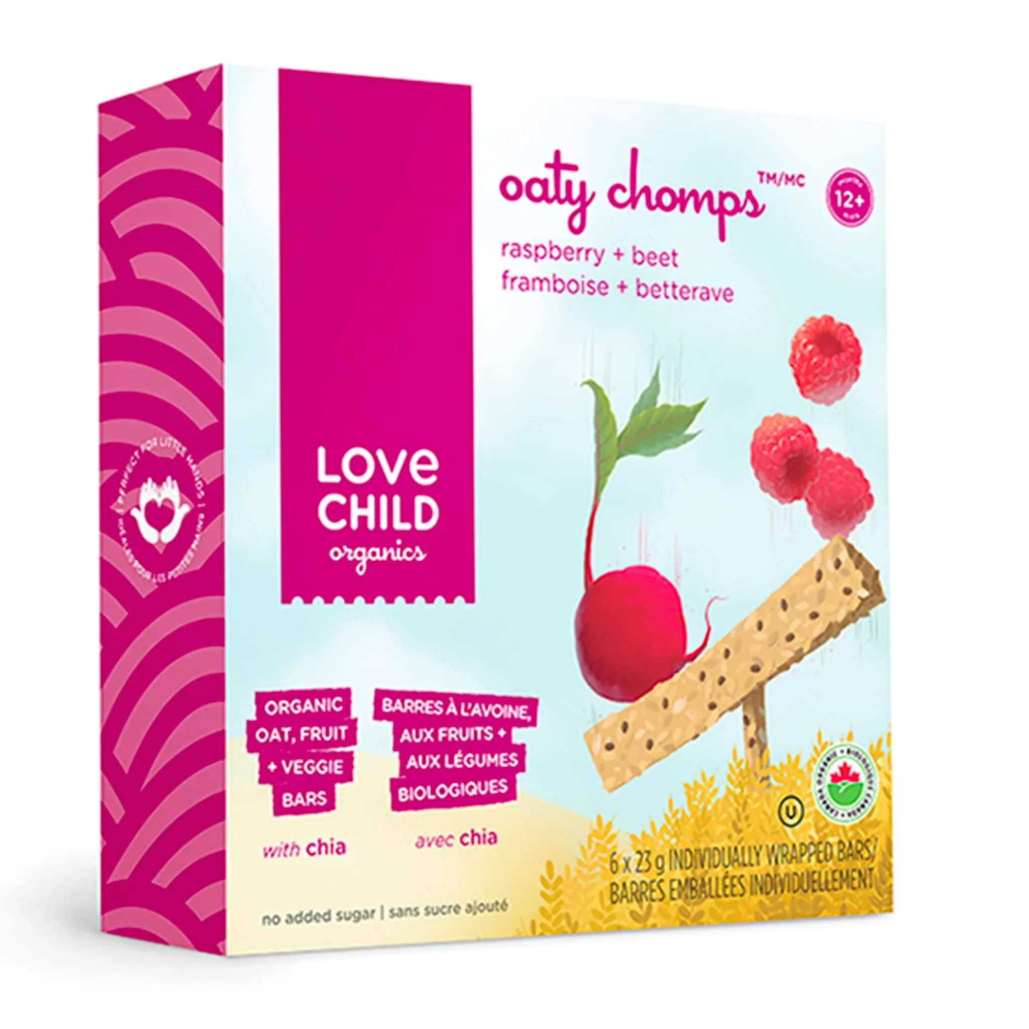 Love Child Organics Barres  à l'Avoine Bio - Oaty Chomps -  Framboise, Betterave et Chia ( à partir de 12 mois )