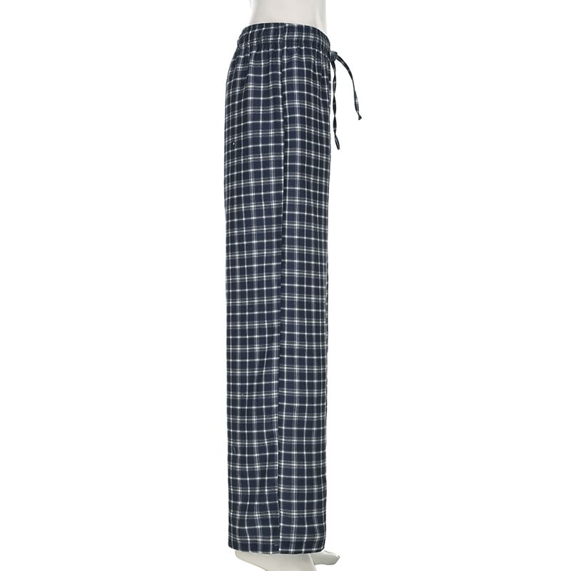 BrickBlack - Lage taille, geruite broek met trekkoord en losse pasvorm