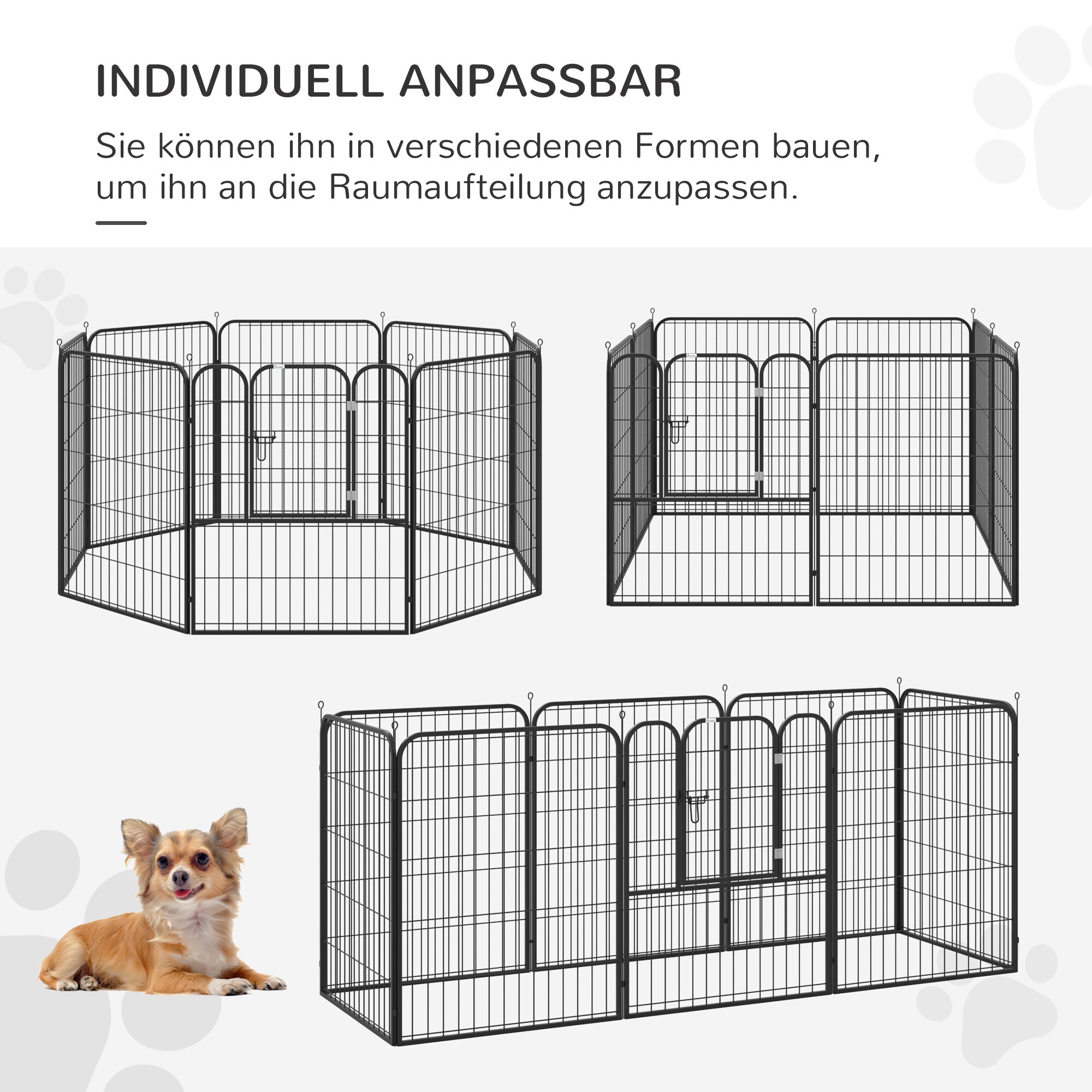 PawHut Laufstall schwarz 79 x 100 Pro Gitterelement (8 insgesamt) (BxH)