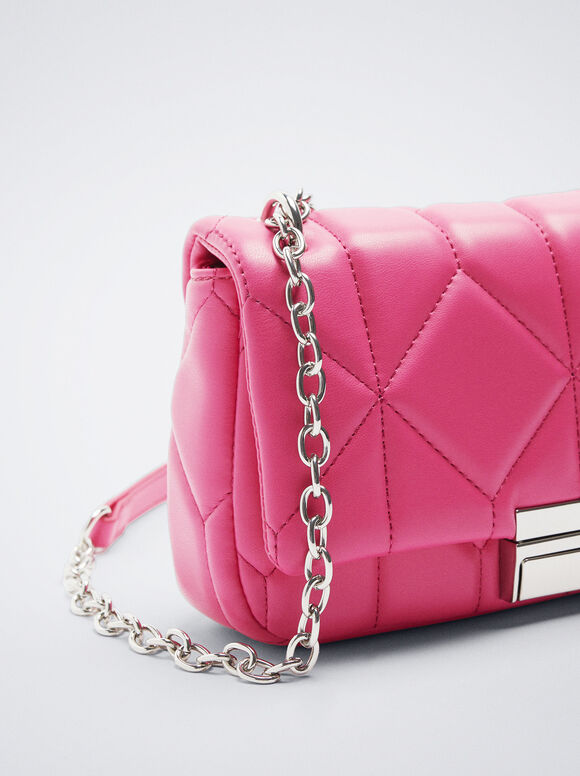 Bolsa acolchoada com corrente - Rosa