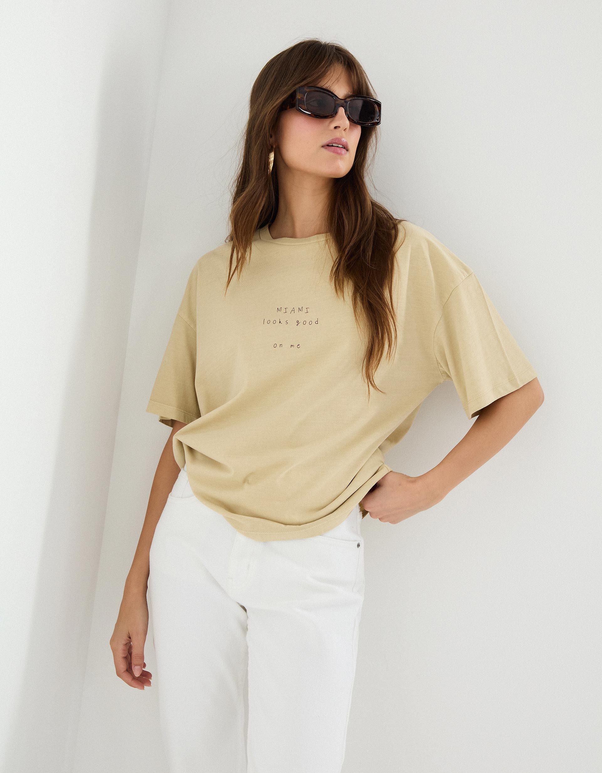 T-shirt Print, Mulher, Bege Claro
