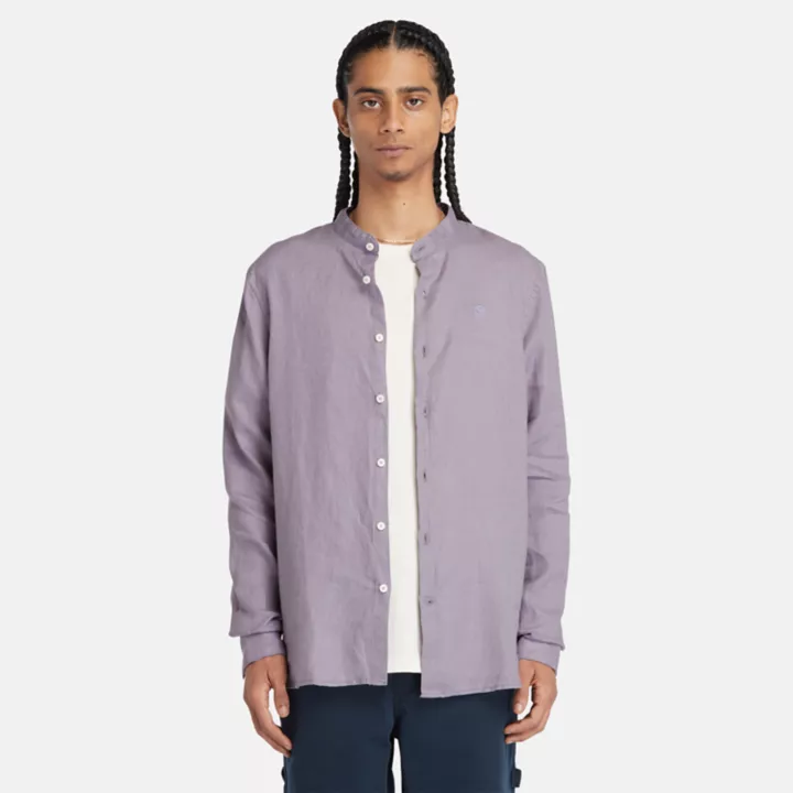 Chemise en lin Mill Brook à col Mao pour homme en violet