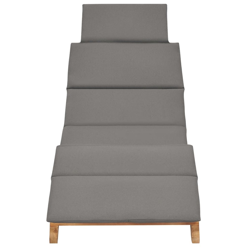 Transat chaise longue bain de soleil lit de jardin terrasse meuble d'extérieur pliable avec coussin gris foncé bois de teck 0