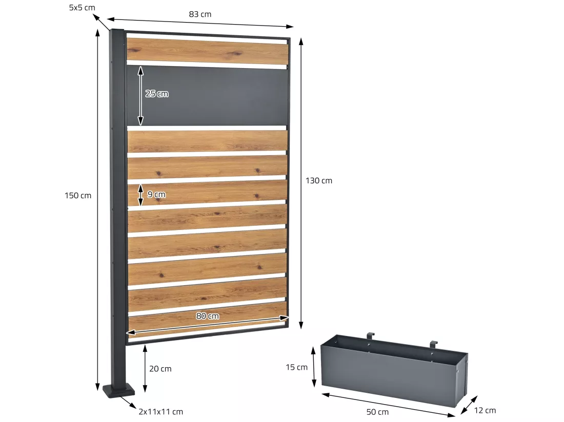 3x Éléments de clôture pour poubelles extensible 91x150x91 cm