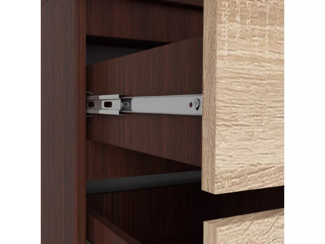Armoire AKORD S90 avec miroir Wengé 90 cm 2 portes 2 tiroirs façade Chêne Sonoma 4 étagères 90x51x180 cm