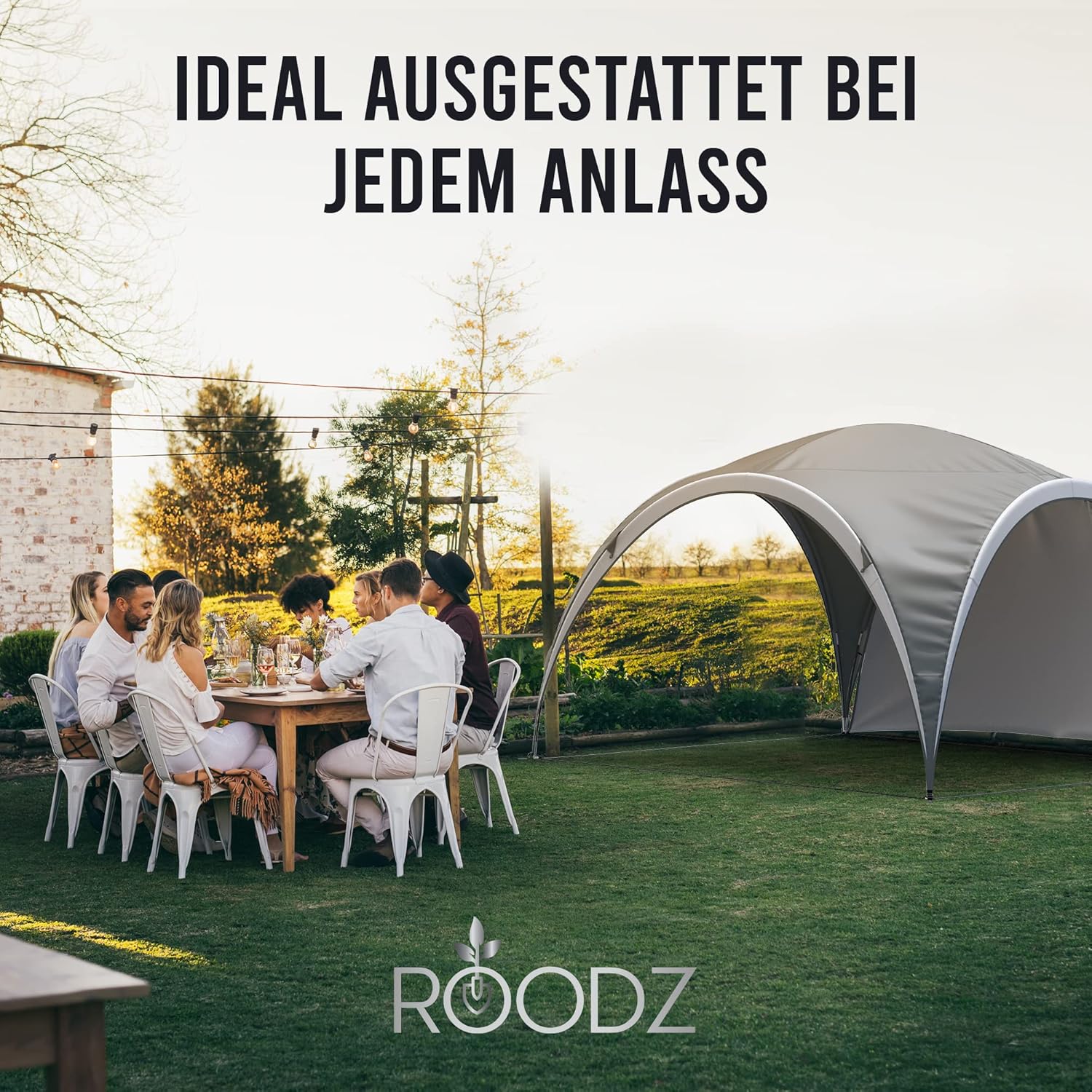 ROODZ Pavillon 3,20x3,20m, Wasserdicht, UV-Sonnenschutz 50+, Partyzelt, Gartenpavillon, Gartenzelt, Stabil, Winterfest, Sturmfest, Hochwertig, mit Seitenteil, 2,20 Höhe, Bestellen Sie jetzt!